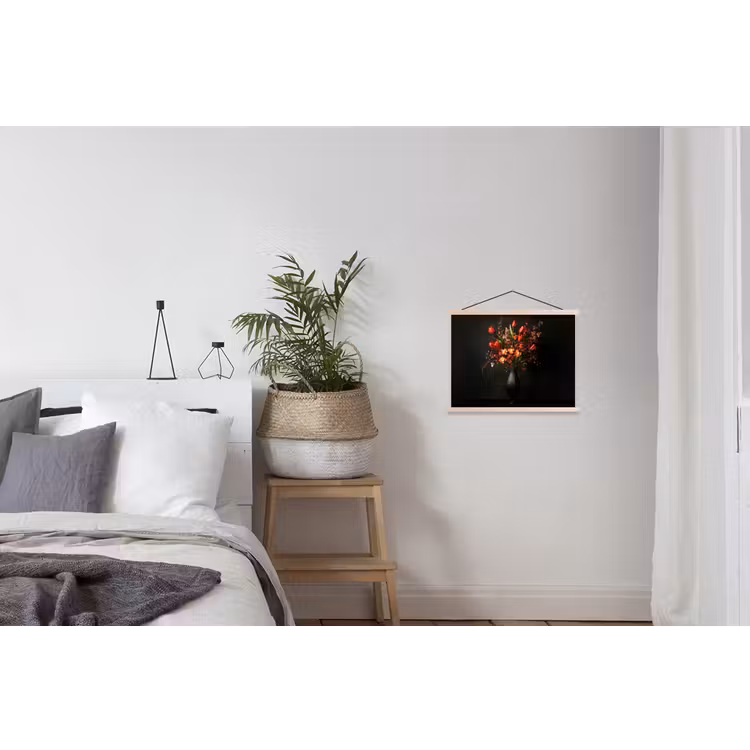 Bloemen - Takken - Boeket textielposter latten blank klein -woonkamer