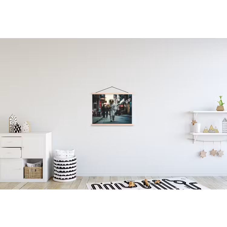 Boeket - Bloemen - Kleurrijk - Astronaut textielposter latten blank klein -kinderkamer