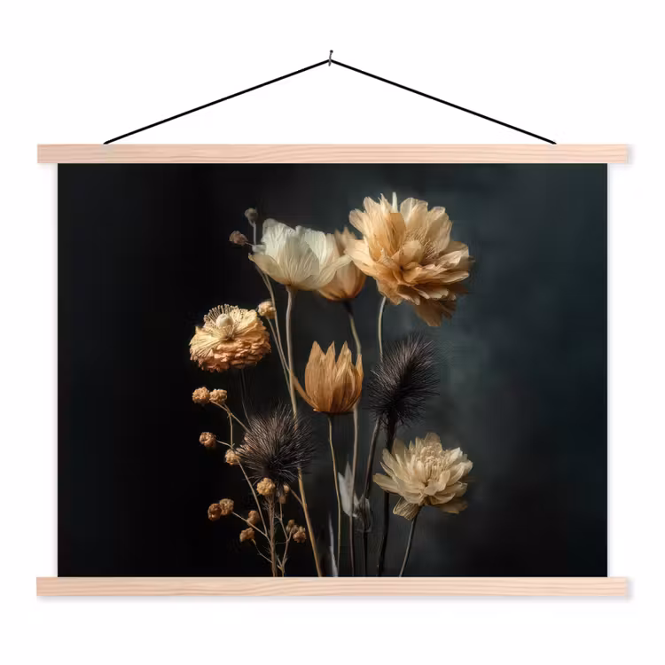 Boeket - Bloemen - Licht - Zwart textielposter latten blank klein -3d