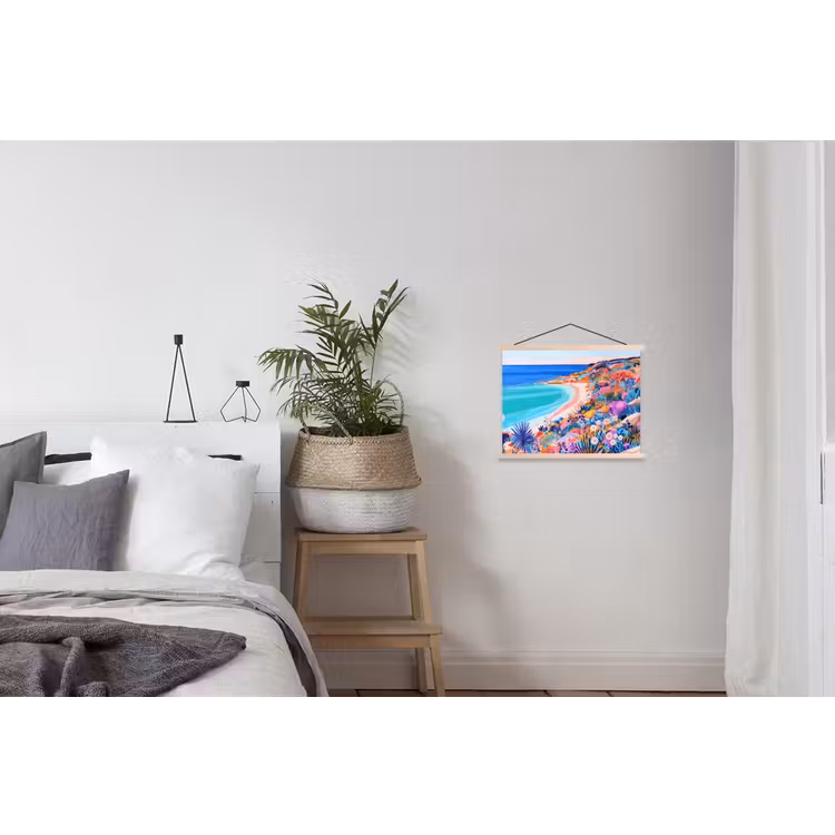Bloemenweide - Zee - Zomers textielposter latten blank klein -woonkamer