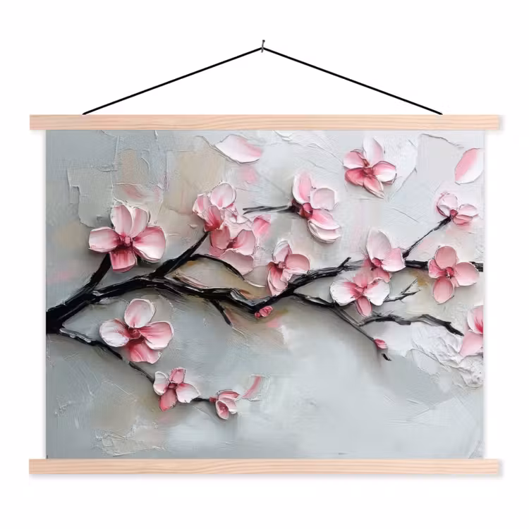 Bloesem - Kunstzinnig - Roze - Sakura textielposter latten blank klein -3d