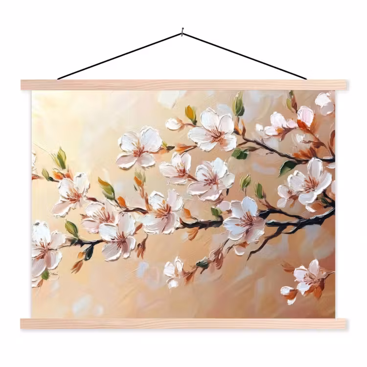 Bloesemtakken - Schilderachtig - Roze textielposter latten blank klein -3d