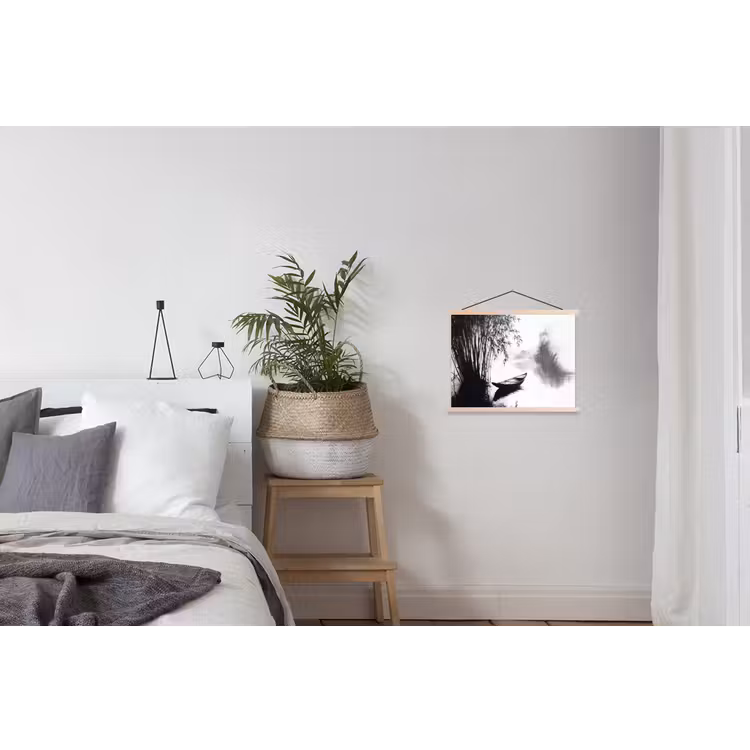 Boot - Rivier - Bamboe - Wit textielposter latten blank klein -woonkamer