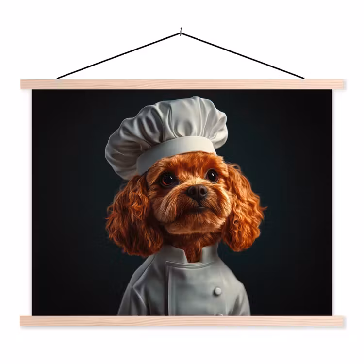 Bruin - Kok - Hondje textielposter latten blank klein -3d