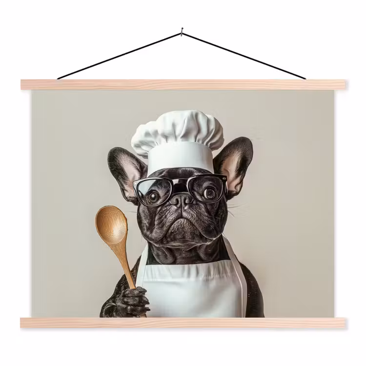 Bril - Hond - Kok textielposter latten blank klein -3d