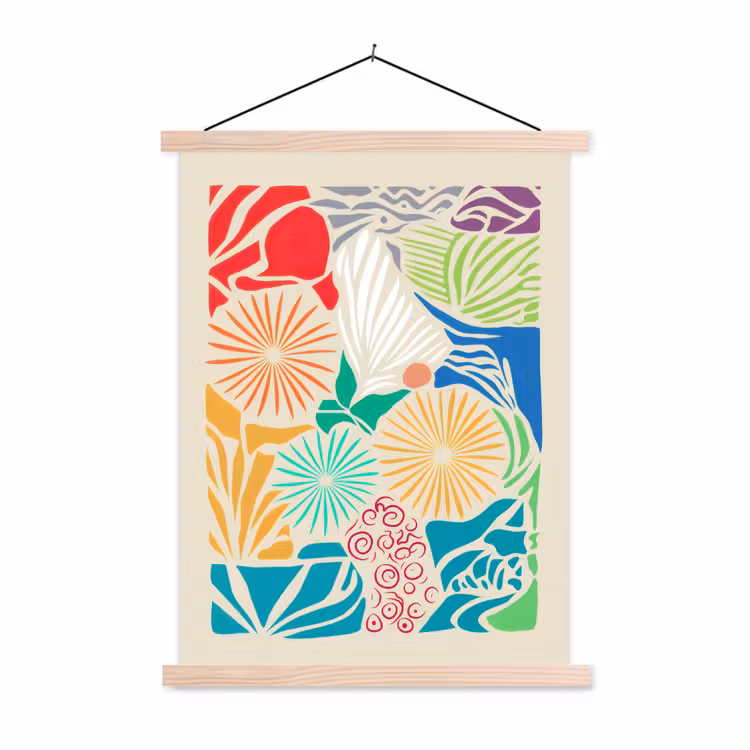 Kleurrijk - Abstract - Bloemen - Patronen textielposter latten blank klein -3d