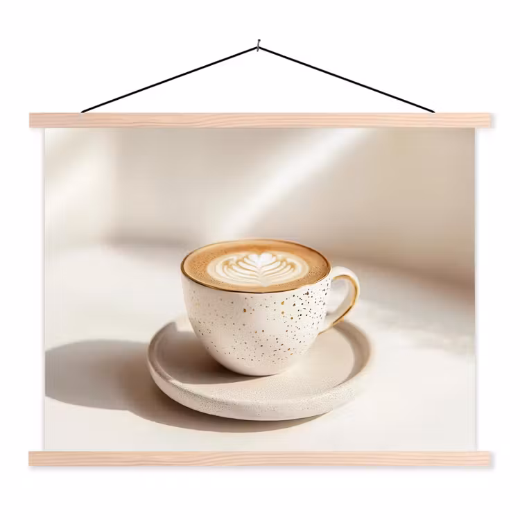 Cappuccino - Schuim - Schotel - Beige textielposter latten blank klein -3d