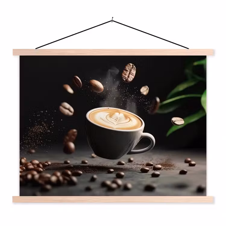 Cappuccino - Kop - Bonen - Bruin textielposter latten blank klein -3d