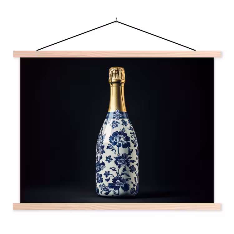 Champagne - Bloemen - Goud - Chique textielposter latten blank klein -3d