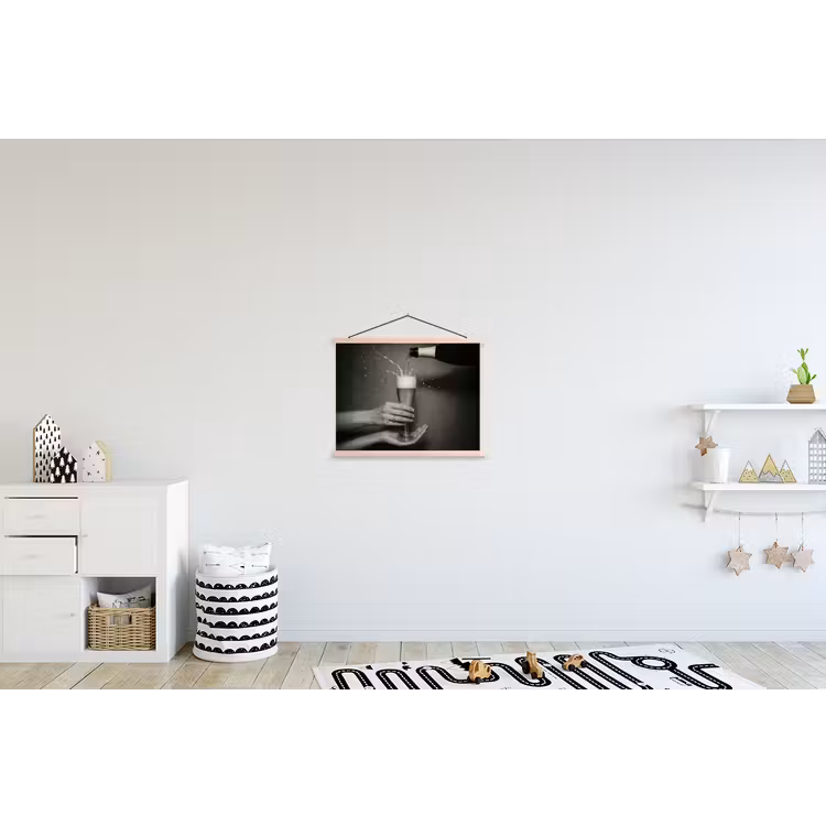 Champagnefles - Glas - Minimalistisch - Spetters textielposter latten blank klein -kinderkamer