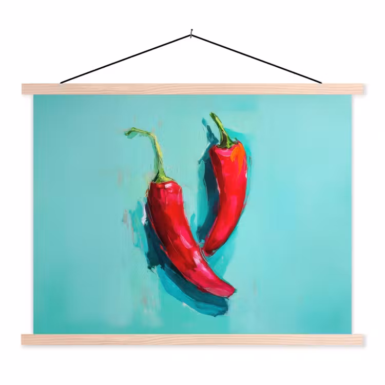 Chilipepers - Geverfd - Rood textielposter latten blank klein -3d