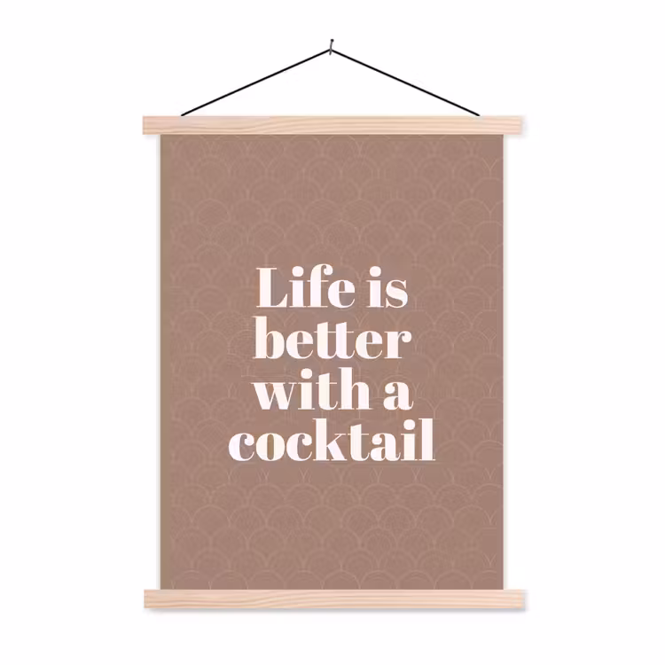 Cocktail - Tekst - Patroon - Wit textielposter latten blank klein -3d
