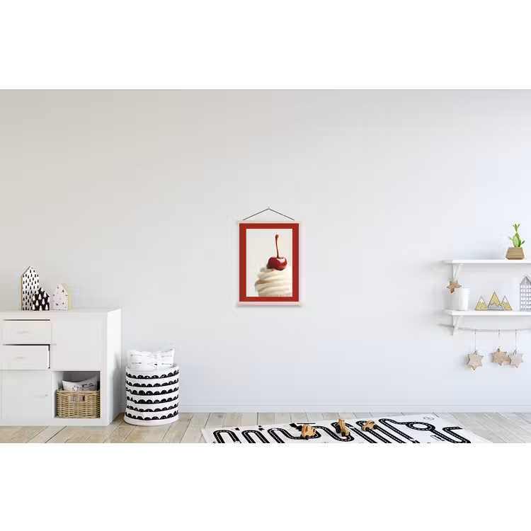 Cupcake - Kers - Rood textielposter latten blank klein -kinderkamer