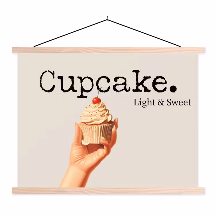 Cupcake - Zoet - Kers textielposter latten blank klein -3d