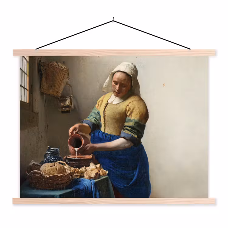 Het melkmeisje - Kunst - Oude meesters - Vermeer textielposter latten blank klein -3d