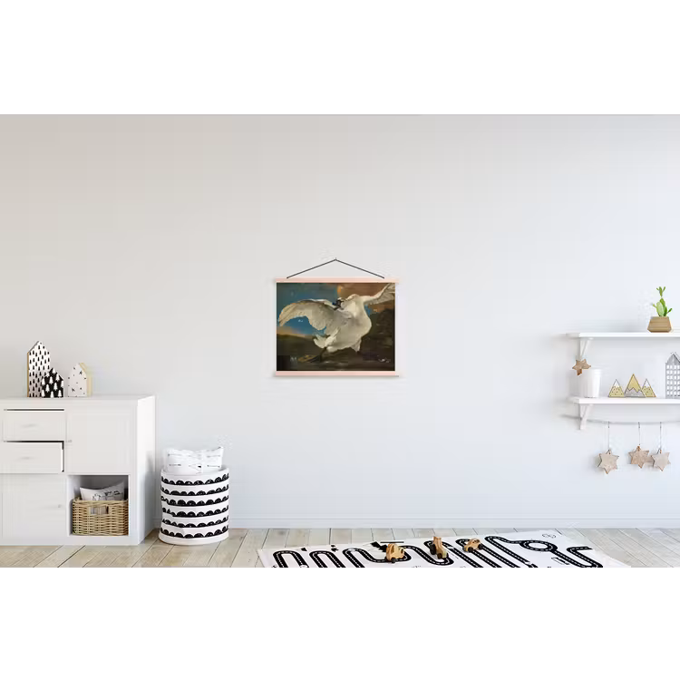 De bedreigde zwaan - Schilderij van Jan Asselijn textielposter latten blank klein -kinderkamer