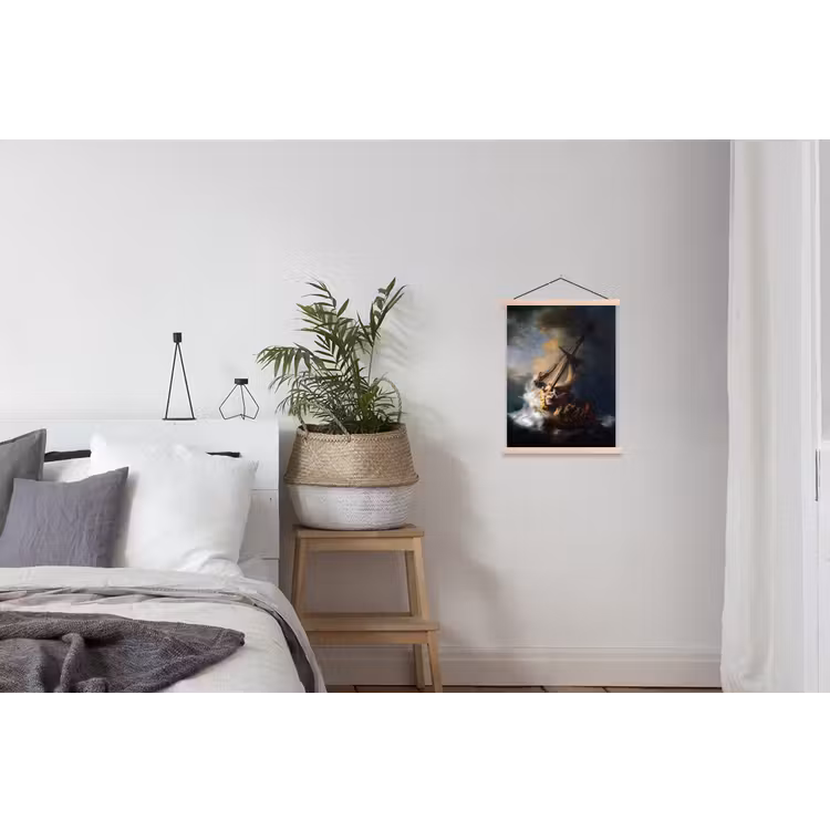 De storm op het meer van Galilea - Rembrandt van Rijn textielposter latten blank klein -woonkamer