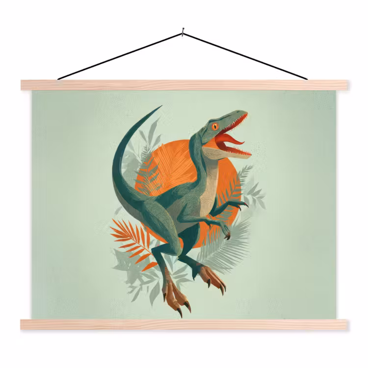 Dino - Bladeren - Grafisch - Groen textielposter latten blank klein -3d