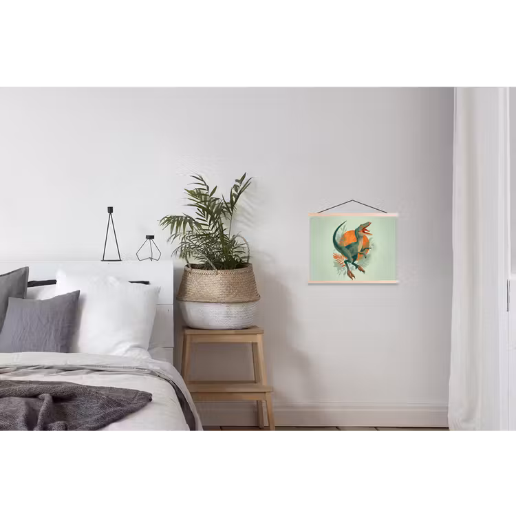 Dino - Bladeren - Grafisch - Groen textielposter latten blank klein -woonkamer