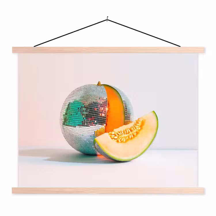 Disco - Discobal - Meloen - Pastel textielposter latten blank klein -3d