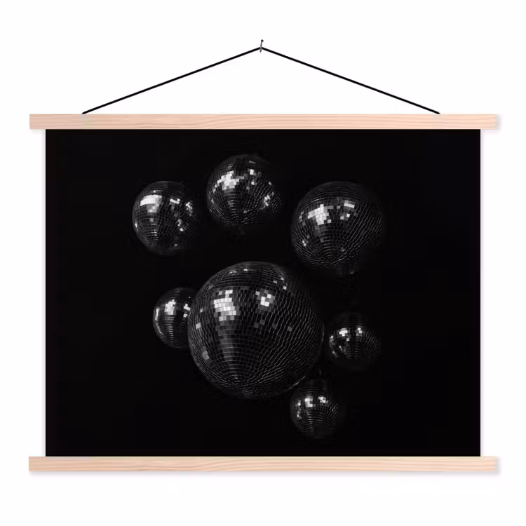 Discoballen - Minimalistisch - Zwart textielposter latten blank klein -3d