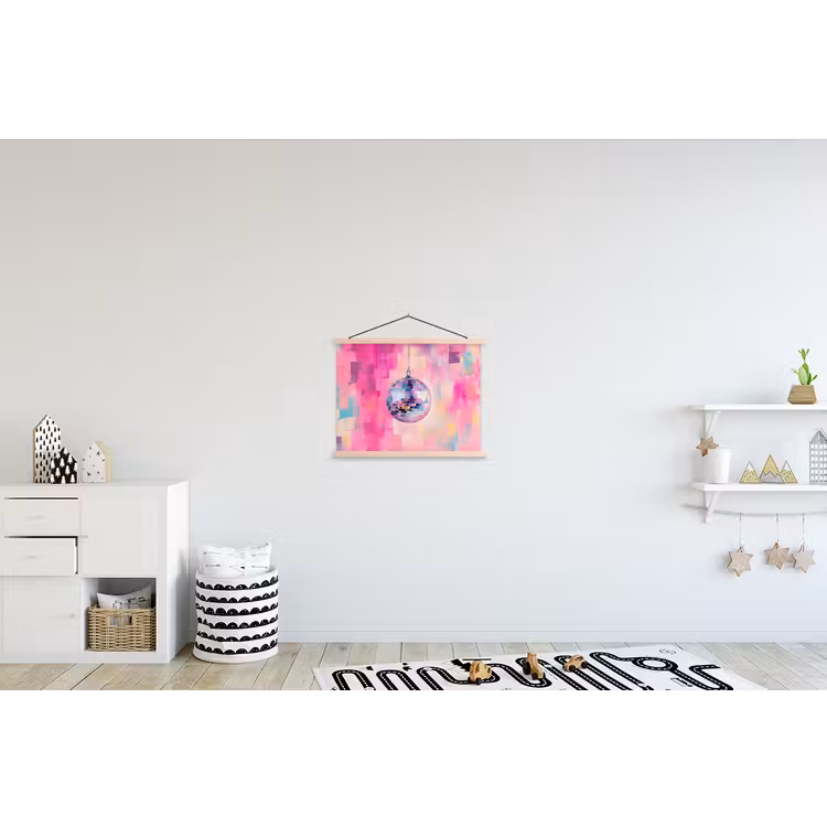 Discobal - Pink - Verf textielposter latten blank klein -kinderkamer