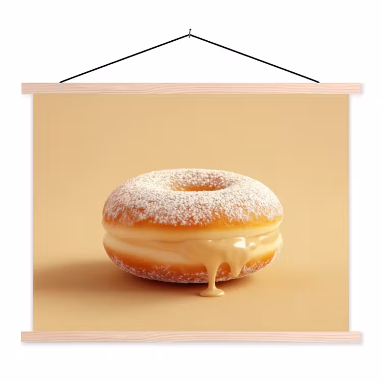 Donut - Romig - Poedersuiker - Beige textielposter latten blank klein -3d