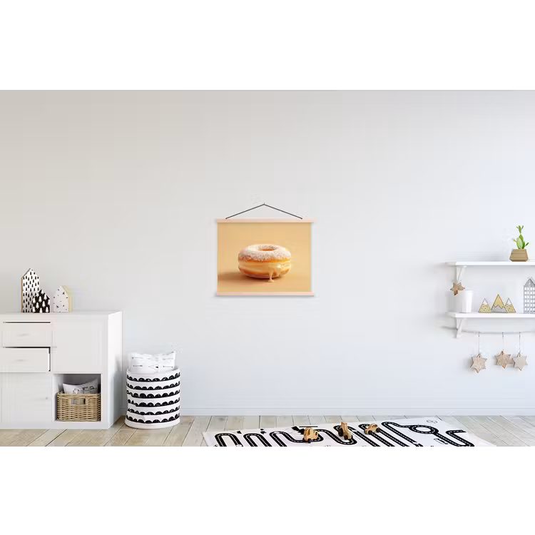 Donut - Romig - Poedersuiker - Beige textielposter latten blank klein -kinderkamer
