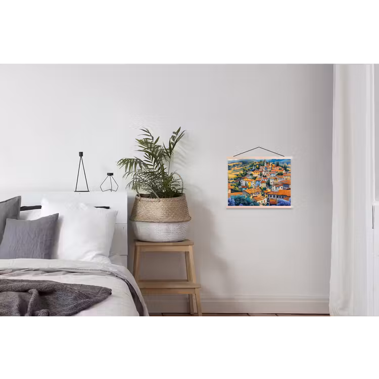 Dorp - Heuvels - Landschap - Bomen textielposter latten blank klein -woonkamer