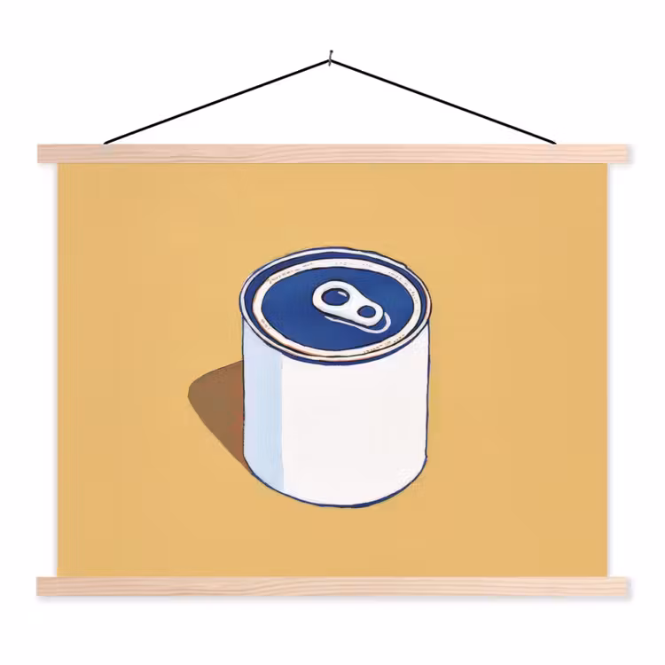 Blikje - Minimalistisch - Blauw - Illustratie textielposter latten blank klein -3d