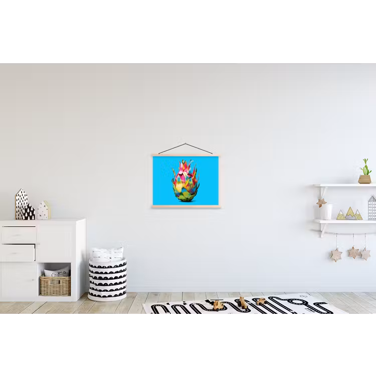 Drakenfruit - Blauw - Levendig textielposter latten blank klein -kinderkamer