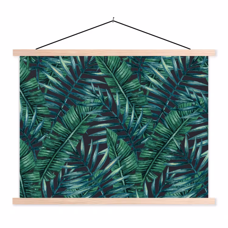 Jungle - Bladeren - Tropical textielposter latten blank klein -3d