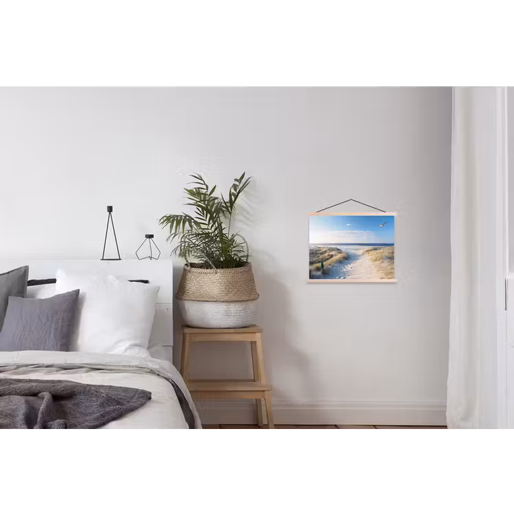 Duin - Meeuw - Strand - Zee - Zon textielposter latten blank klein -woonkamer