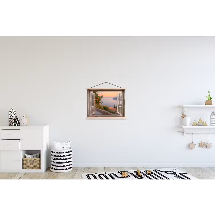 Doorkijk - Uitzicht - Meer - Landschap textielposter latten blank klein -kinderkamer
