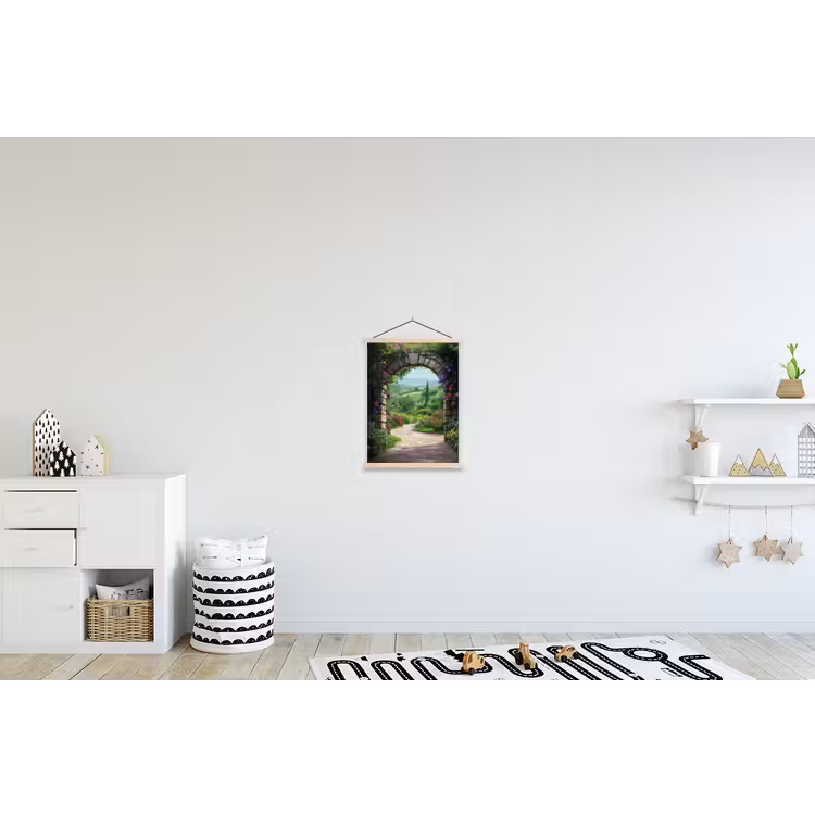 Doorkijk - Landschap - Bloemen - Pad - Uitzicht textielposter latten blank klein -kinderkamer