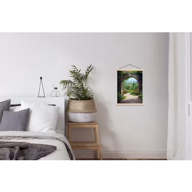 Doorkijk - Landschap - Bloemen - Pad - Uitzicht textielposter latten blank klein -woonkamer
