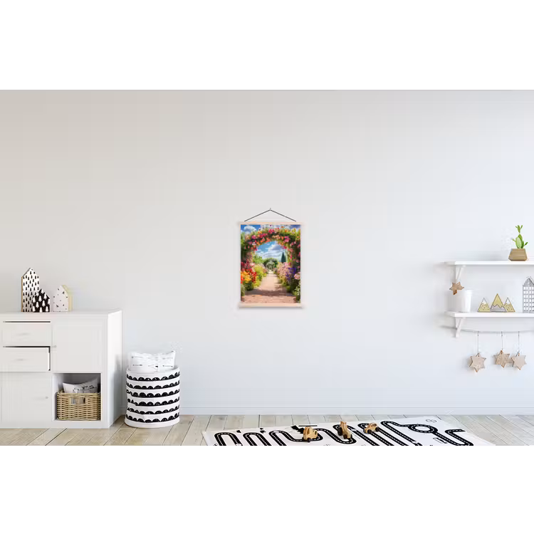 Doorkijk - Bloemen - Kleurrijk - Natuur textielposter latten blank klein -kinderkamer