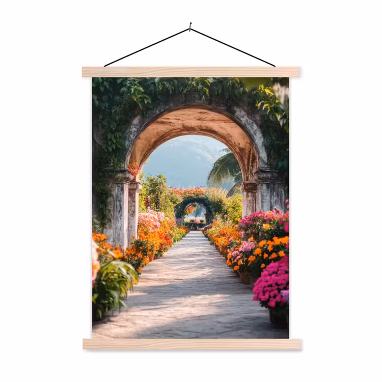 Doorkijk - Bloemen - Tropisch - Kleurrijk textielposter latten blank klein -3d