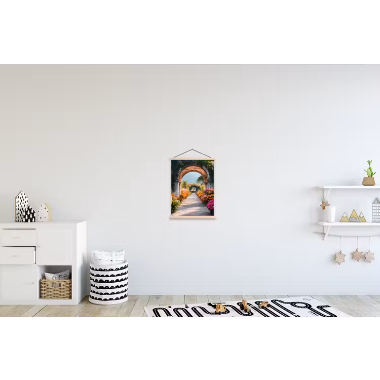 Doorkijk - Bloemen - Tropisch - Kleurrijk textielposter latten blank klein -kinderkamer