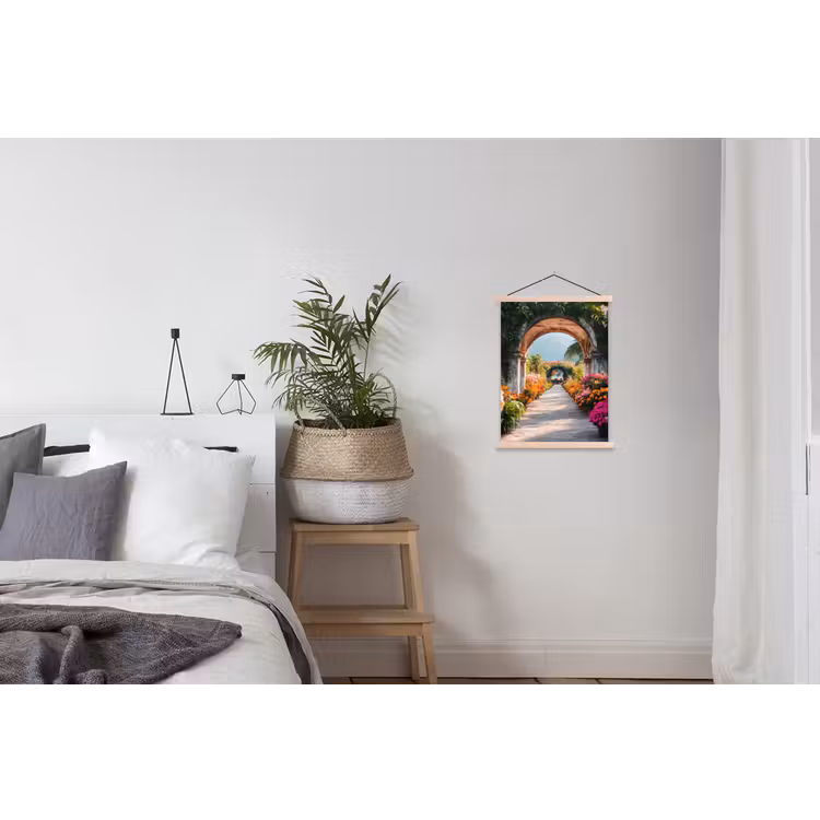 Doorkijk - Bloemen - Tropisch - Kleurrijk textielposter latten blank klein -woonkamer
