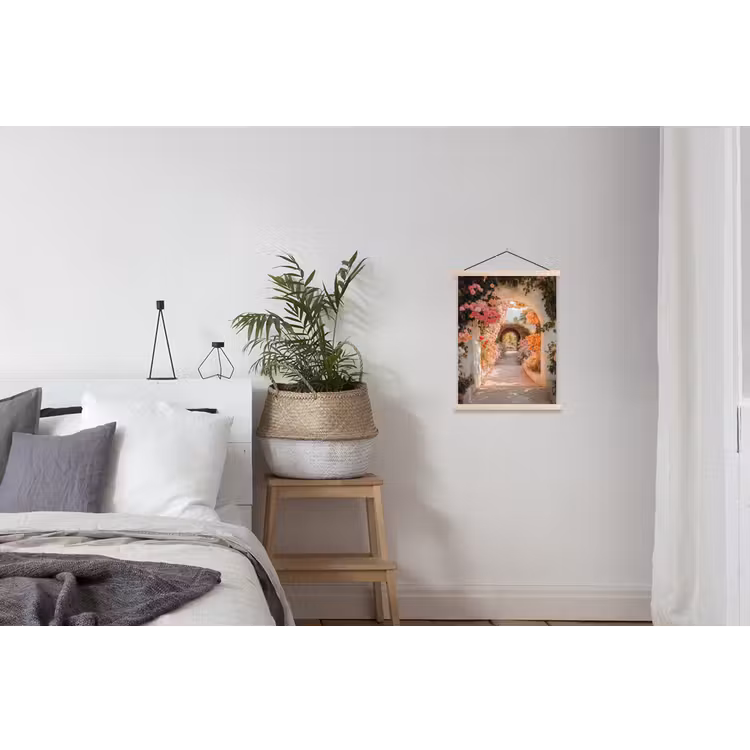 Doorkijk - Boog - Bloemen - Pastel textielposter latten blank klein -woonkamer