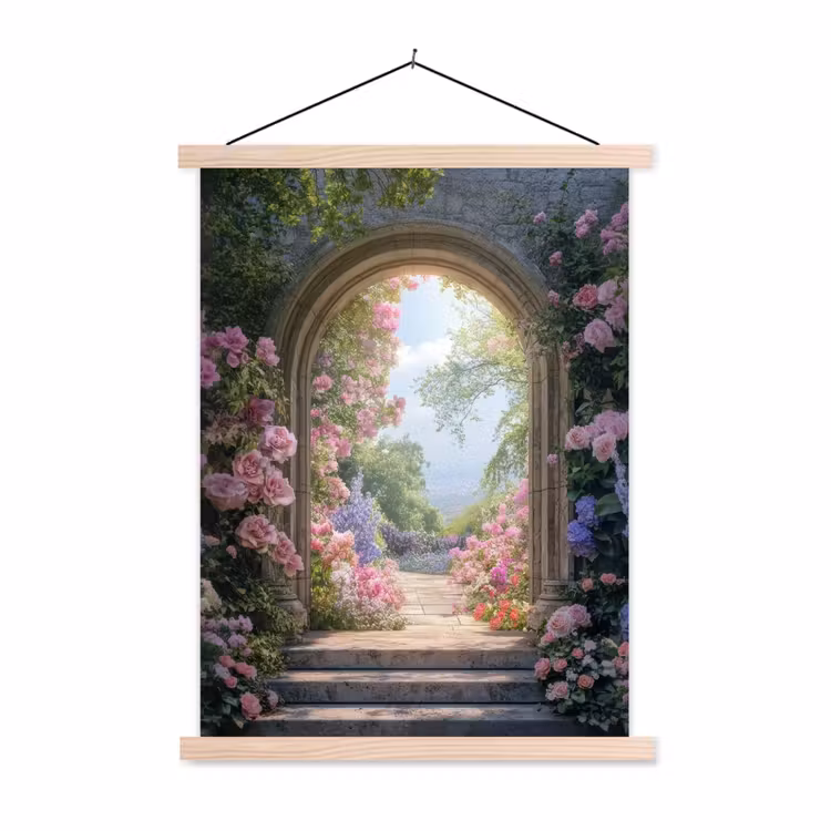 Doorkijk - Rozen - Vintage - Bloemen textielposter latten blank klein -3d