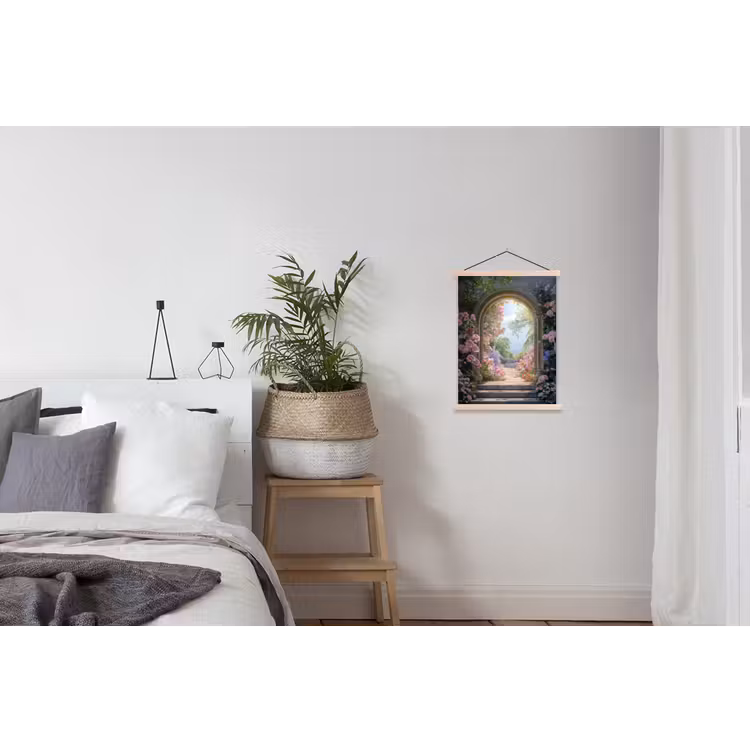 Doorkijk - Rozen - Vintage - Bloemen textielposter latten blank klein -woonkamer