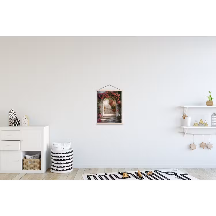 Doorkijk - Rozen - Vintage - Poort textielposter latten blank klein -kinderkamer