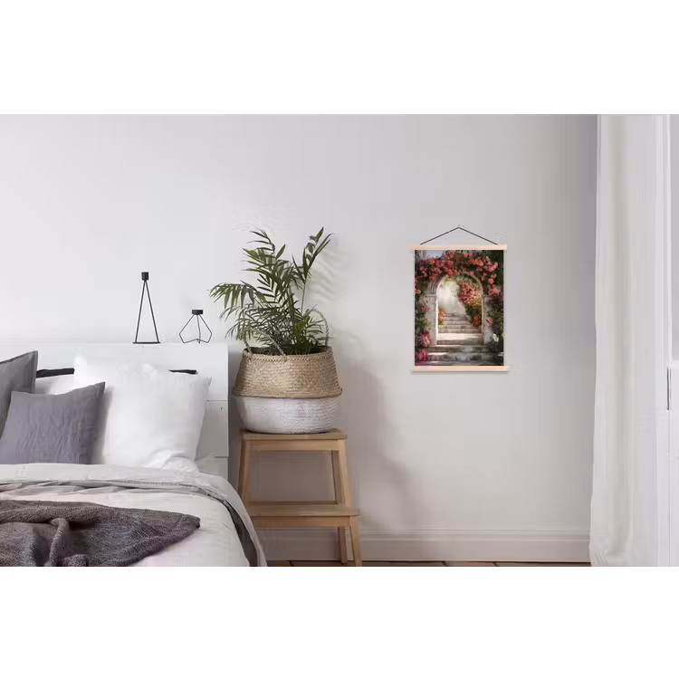 Doorkijk - Rozen - Vintage - Poort textielposter latten blank klein -woonkamer