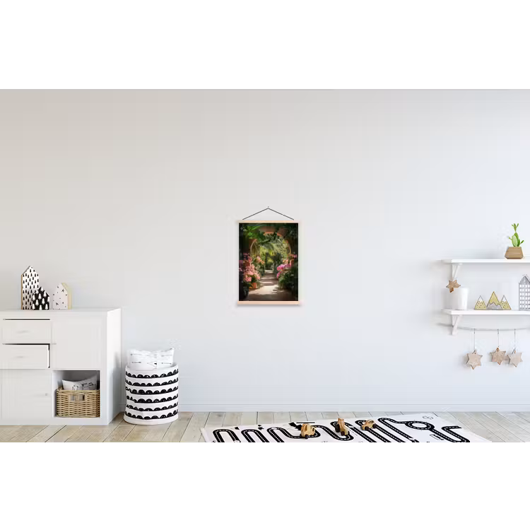 Doorkijk - Tropisch - Bloemen - Natuur textielposter latten blank klein -kinderkamer