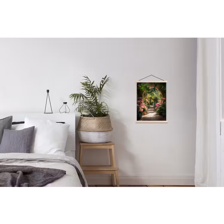 Doorkijk - Tropisch - Bloemen - Natuur textielposter latten blank klein -woonkamer