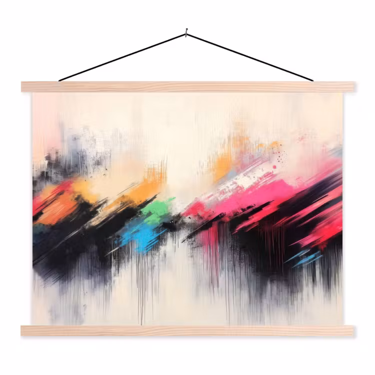 Dynamisch - Abstract - Kleurrijk - Zwart textielposter latten blank klein -3d