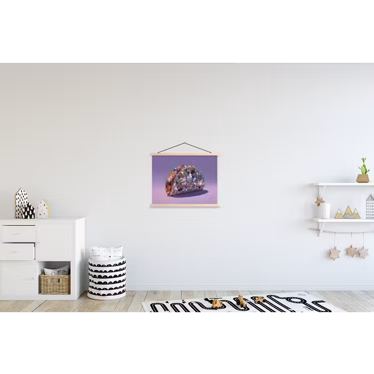 Edelstenen - Glitters - Paars - Kleurrijk textielposter latten blank klein -kinderkamer