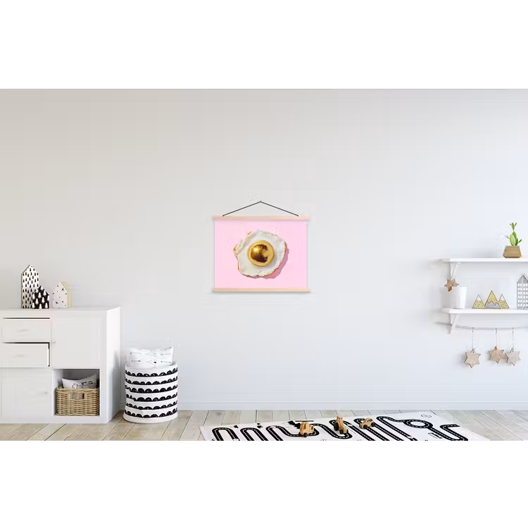 Ei - Disco - Ontbijt - Glitter textielposter latten blank klein -kinderkamer